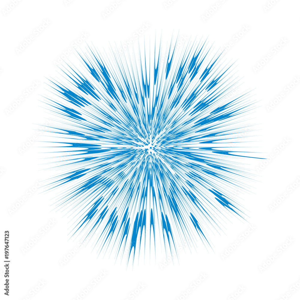 Poster blue burst, abstract explosion. blast graphic effect isolated on white background. vector.