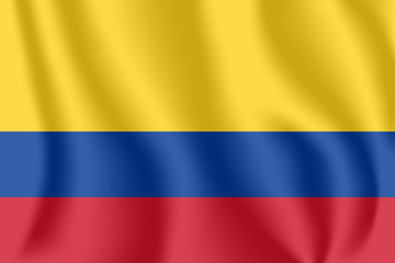 Flag of Colombia. Realistic waving flag of Republic of Colombia. Fabric textured flowing flag of Colombia.