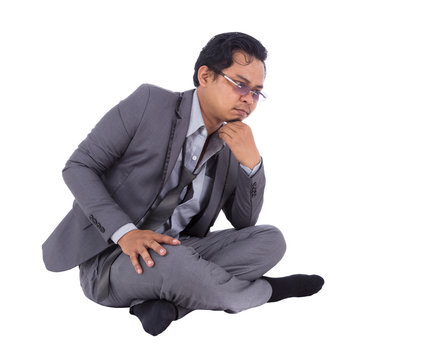 stressed businessman and thinking isolated on white