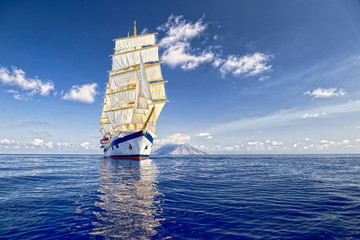 Naklejka premium Sailing ship. Cruises. Yachting. Sailing