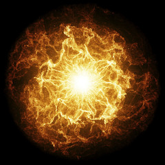 Inferno fireball. Abstract burning sphere with glowing flames. - obrazy, fototapety, plakaty