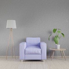 Interior scene with a chair, 3D render