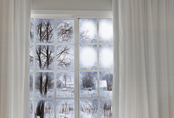 view through a frozen landscape window