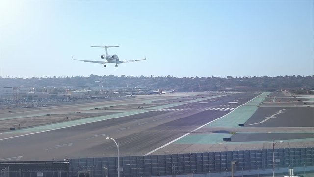 Professional video of landing airplane in slow motion 250fps