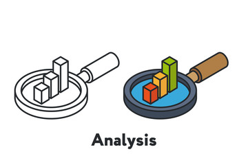 Isometric Data Analysis Graph Magnifier Minimal Flat Line Outline Stroke Icon