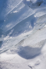 Fototapeta na wymiar texture of frozen water in the winter lake 