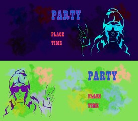 Fototapeta premium Let s Party design template with fashion girl and place for text.