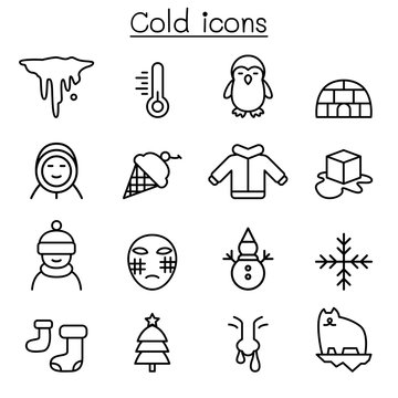 Cold icon set in thin line style