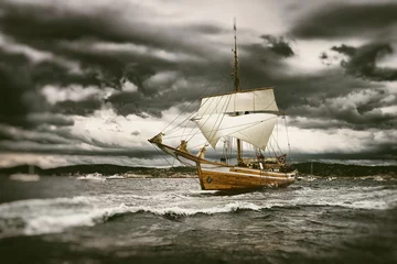 Papier Peint Lavable Naviguer Yacht à voile sous voile dans une tempête. Yachting. Voile