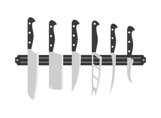 Kitchen knife set on white background.