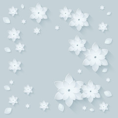 Paper flower background. Vector illustration on light gray blue