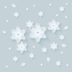 Paper flower background. Vector illustration on light gray blue