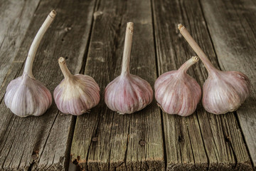 Garlic on a wooden table