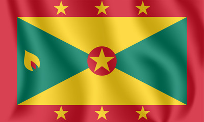 Flag of Grenada. Realistic waving flag of Grenada. Fabric textured flowing flag of Grenada.