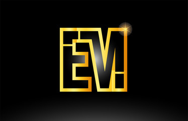 gold black alphabet letter em e m logo combination icon design