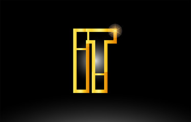 gold black alphabet letter it i t logo combination icon design