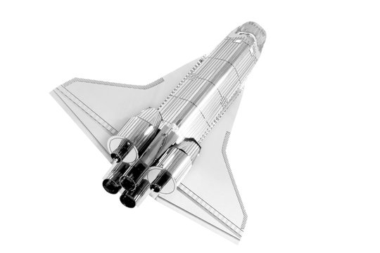 Spaceship / View of toy spaceship on white background.