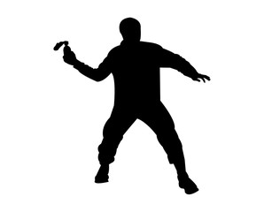 Fototapeta na wymiar Person throwing a molotov cocktail silhouette