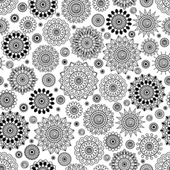 Seamless background  Eastern style black on white . Arabic  Pattern. Mandala ornament. Elements of flowers and leaves. Vector illustration. Use for wallpaper, print packaging paper, textiles.