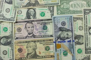 American dollar banknotes. Background with money
