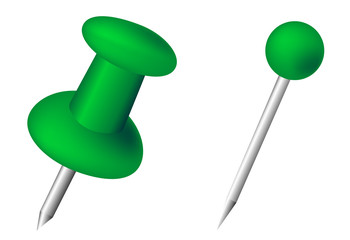 green pushpin and pin vector illustration on white background