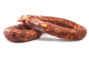 Iberian red spanish chorizos with their distinctive smokiness and deep red color