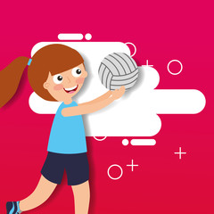 little girl volleybal player sport kids activity vector illustration