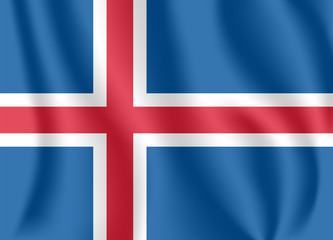Flag of Iceland. Realistic waving flag of Iceland. Fabric textured flowing flag of Iceland.