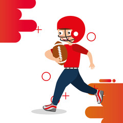 boy playing american football running sport kids activity vector illustration