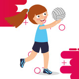 little girl volleybal player sport kids activity vector illustration