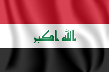 Naklejka premium Flag of Iraq. Realistic waving flag of Republic of Iraq. Fabric textured flowing flag of Iraq.