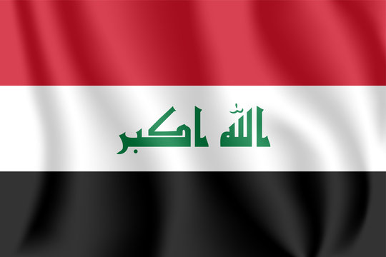Flag of Iraq. Realistic waving flag of Republic of Iraq. Fabric textured flowing flag of Iraq.