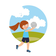 Fototapeta premium little girl volleybal player sport kids with field background vector illustration