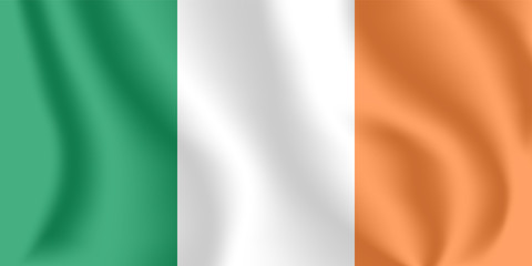 Flag of Ireland. Realistic waving flag of Republic of Ireland. Fabric textured flowing flag of Ireland.