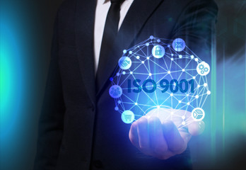 Business, Technology, Internet and network concept. Young businessman working on a virtual screen...
