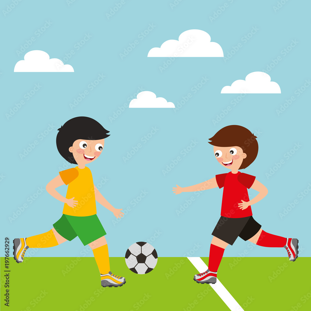 Canvas Prints sport kids activity soccer players little boys vector illustration