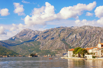 Fototapeta na wymiar Mediterranean landscape. Montenegro, view of Bay of Kotor near Perast town on a sunny autumn day