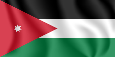 Flag of Jordan. Realistic waving flag of The Hashemite Kingdom of Jordan. Fabric textured flowing flag of Jordan.