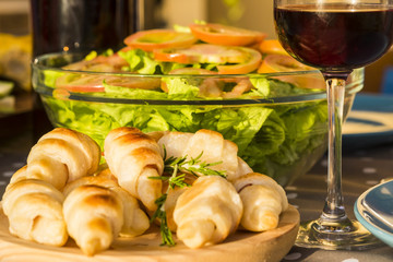 food close up with salt and salade