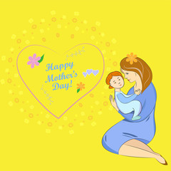 Mothers Day Vector, Mother and Baby Greeting Card. Color Illustrations Art  Design  on a  square background