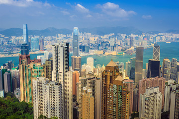 Fototapeta na wymiar Hong Kong city skyline from the Victoria peak, China