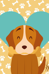 dog with bone in mouth paws love heart vector illustration