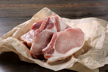 Raw pork steaks on bone