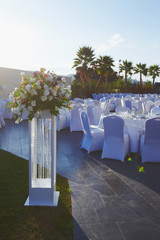 Floristic decoration process of wedding party open air