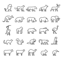 Set of Quality Universal Standard Minimal Simple Black Thin Line Animals on White Background © treter