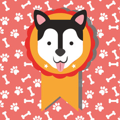 cute dog show medal with winner of dogs competition with bones background vector illustration
