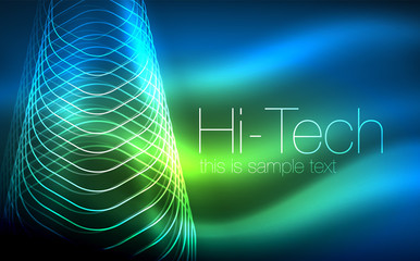Naklejka premium Outline hexagons, glowing geometric shapes, digital techno abstract background