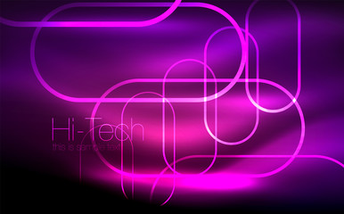 Glowing ellipses dark background, waves and swirl, neon light effect, shiny vector magic effects