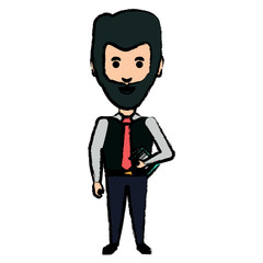 cartoon businessman with beard standing over white background, vector illustration