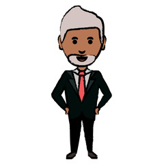 cartoon adult businessman with beard standing over white background, vector illustration